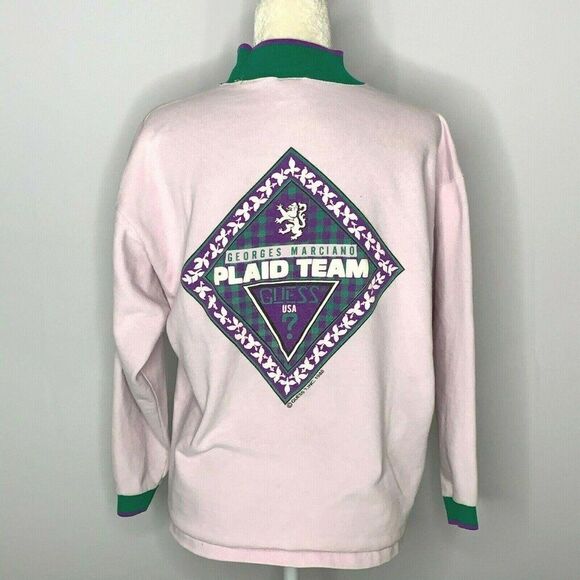 Vintage 80s Guess Sweatshirt M Lilac Georges Marciano Mock Neck Double Sided - Picture 9 of 12